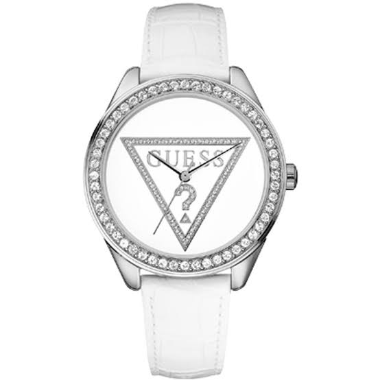 Guess Mini Triangle White Dial Leather Strap Ladies Watch W65006L1