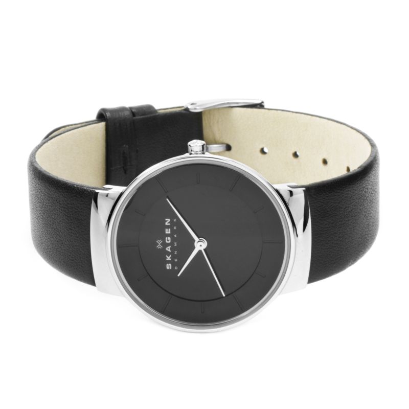 Skagen Klassik Black Dial Leather Strap Ladies Watch SKW2059