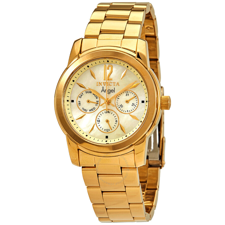 Invicta Angel Multi-Function Mother of Pearl Dial 18kt Gold-plated Ladies Watch 0466 - Dawson Watches