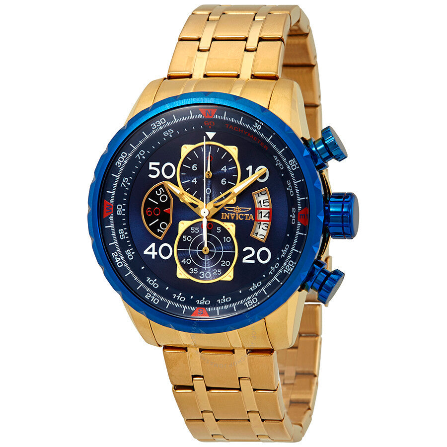 Invicta Aviator Chronograph Blue Dial 18kt Gold-plated Men's Watch 19173 - Dawson Watches