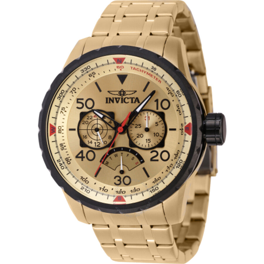Invicta Aviator Retrograde GMT Quartz Gold Dial Men's Watch 46984 - Dawson Watches