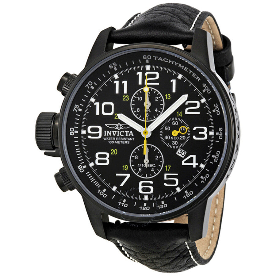 Invicta Lefty Chronograph Black Dial Black Leather Men's Lefty Watch 3332 - Dawson Watches