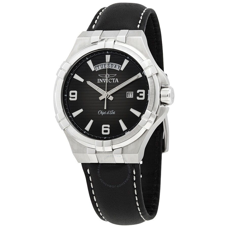 Invicta Objet D Art Quartz Black Dial Black Leather Men's Watch 30183 - Dawson Watches