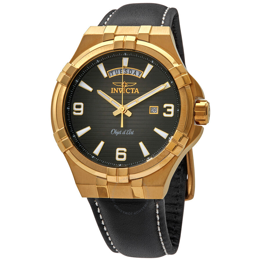 Invicta Objet D Art Quartz Black Dial Black Leather Men's Watch 30186 - Dawson Watches