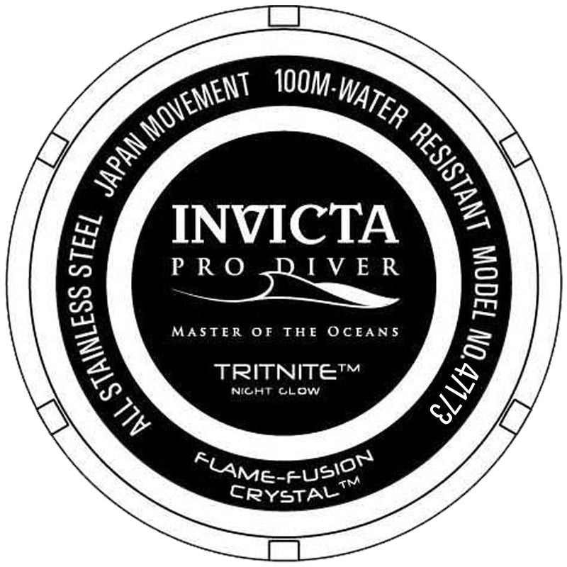 Invicta Pro Diver caseback with Japanese quartz movement and water resistance specs