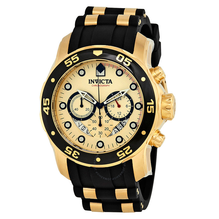 Invicta Pro Diver Chronograph Gold Dial Black Polyurethane Men's Watch 17566 - Dawson Watches