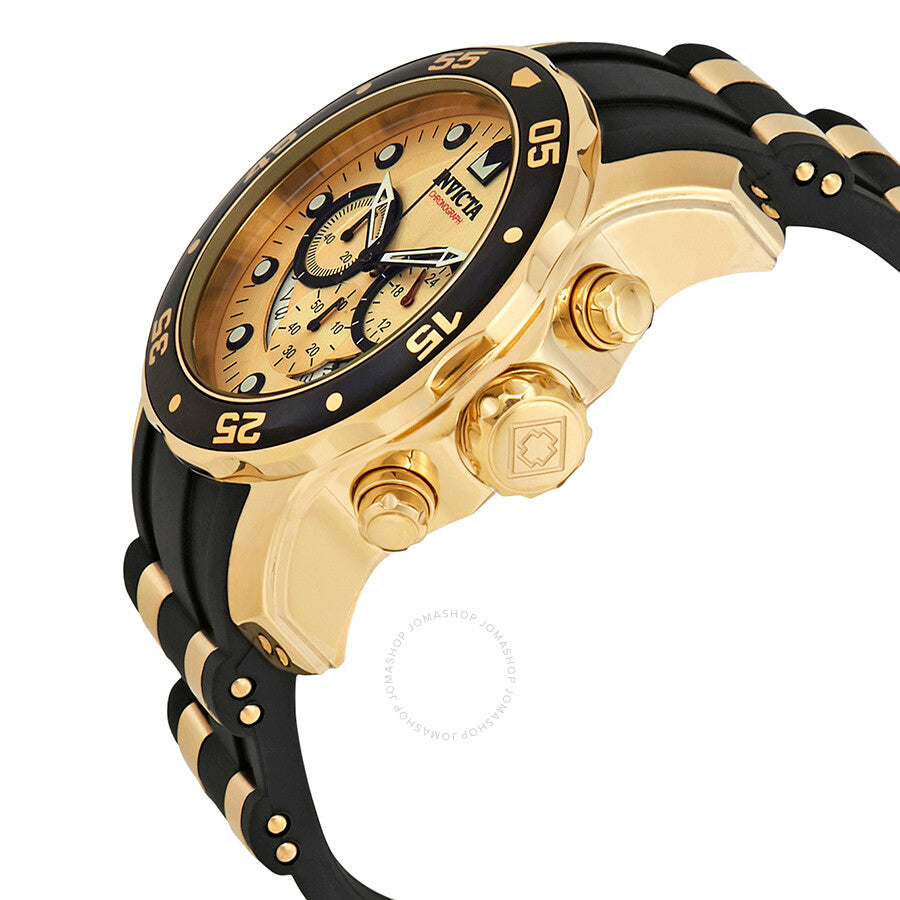 Invicta Pro Diver Chronograph Gold Dial Black Polyurethane Men's Watch 17566 - Dawson Watches #2