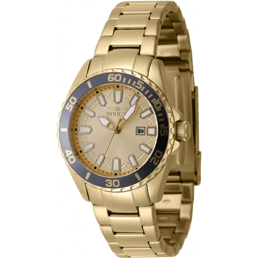 Invicta Pro Diver Date Quartz Gold Dial Ladies Watch 47344 - Dawson Watches