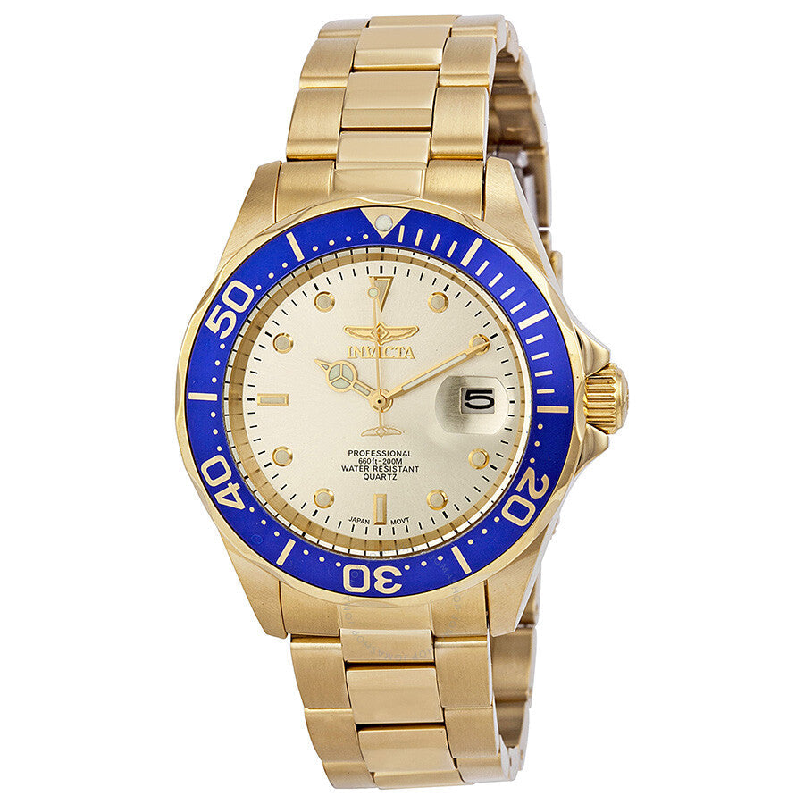 Invicta Pro Diver Light Champagne Dial Gold Ion-plated Men's Watch 14124 - Dawson Watches