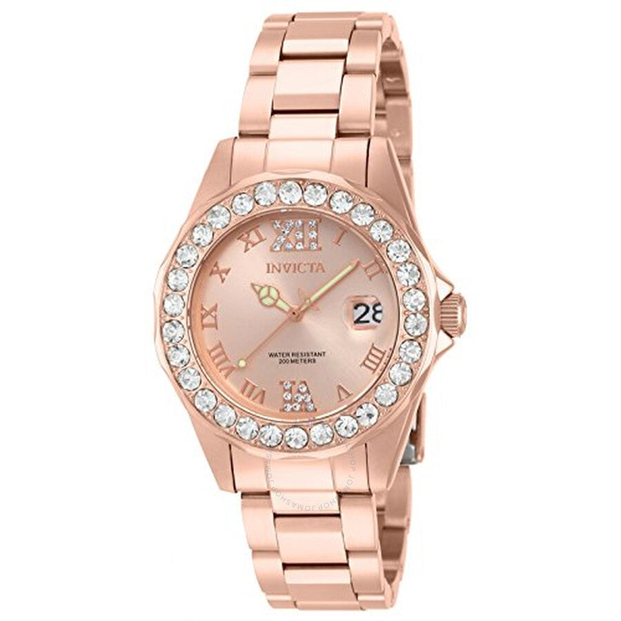 Invicta Pro Diver Quartz 3 Hand Rose Dial Ladies Watch 15253 - Dawson Watches