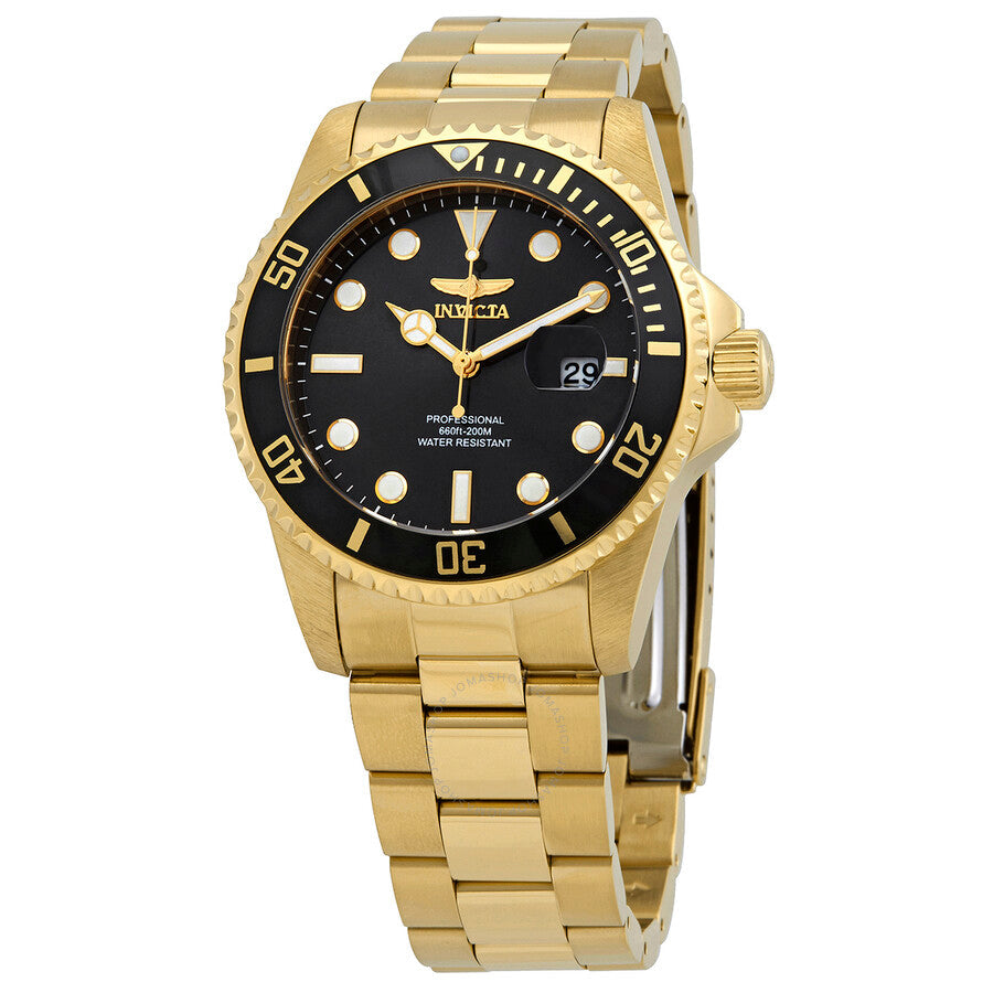 Invicta Pro Diver Quartz Black Dial Yellow Gold-tone Men's Watch 33271 - Dawson Watches