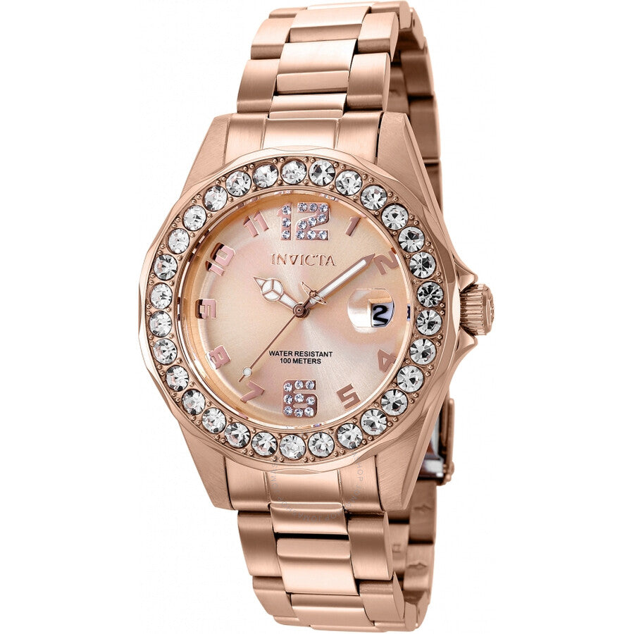 Invicta Pro Diver Quartz Crystal Rose Gold Dial Ladies Watch 37698 - Dawson Watches