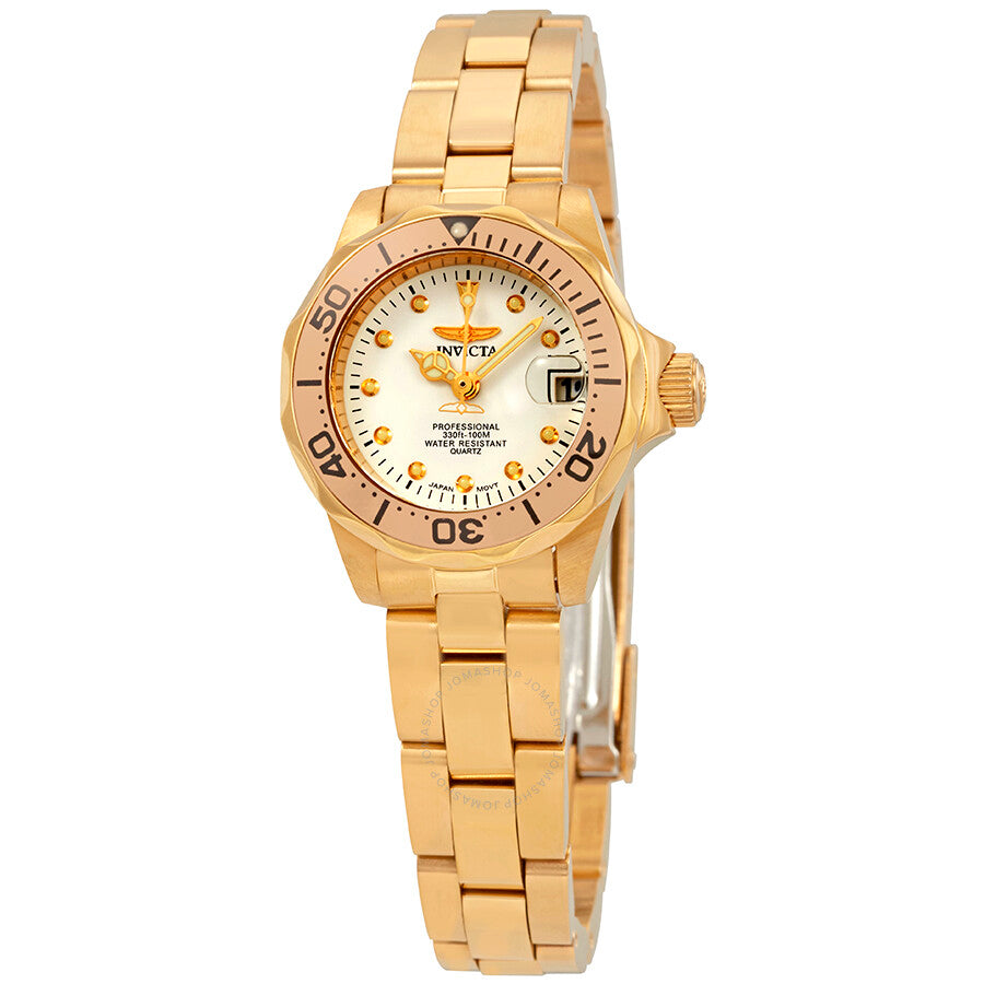 Invicta Pro Diver White Dial Gold-plated Ladies Watch 17037 - Dawson Watches