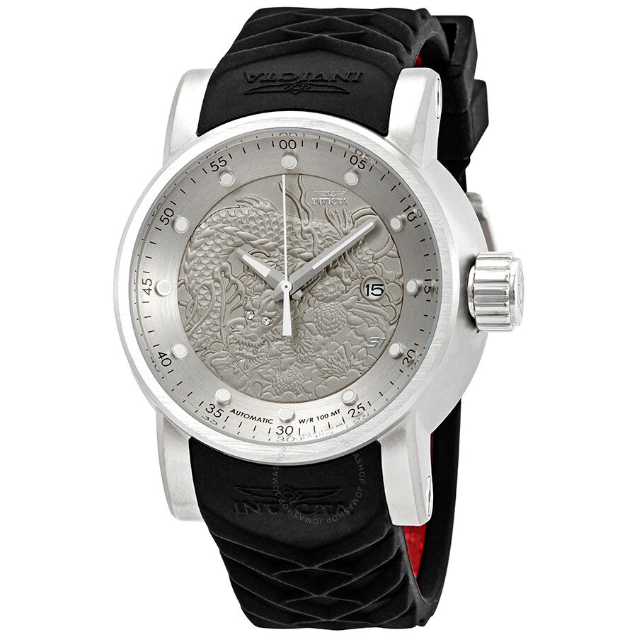 Invicta S1 Rally Automatic Dragon Silver Dial Black Silicone Men's Watch 15862 - Dawson Watches