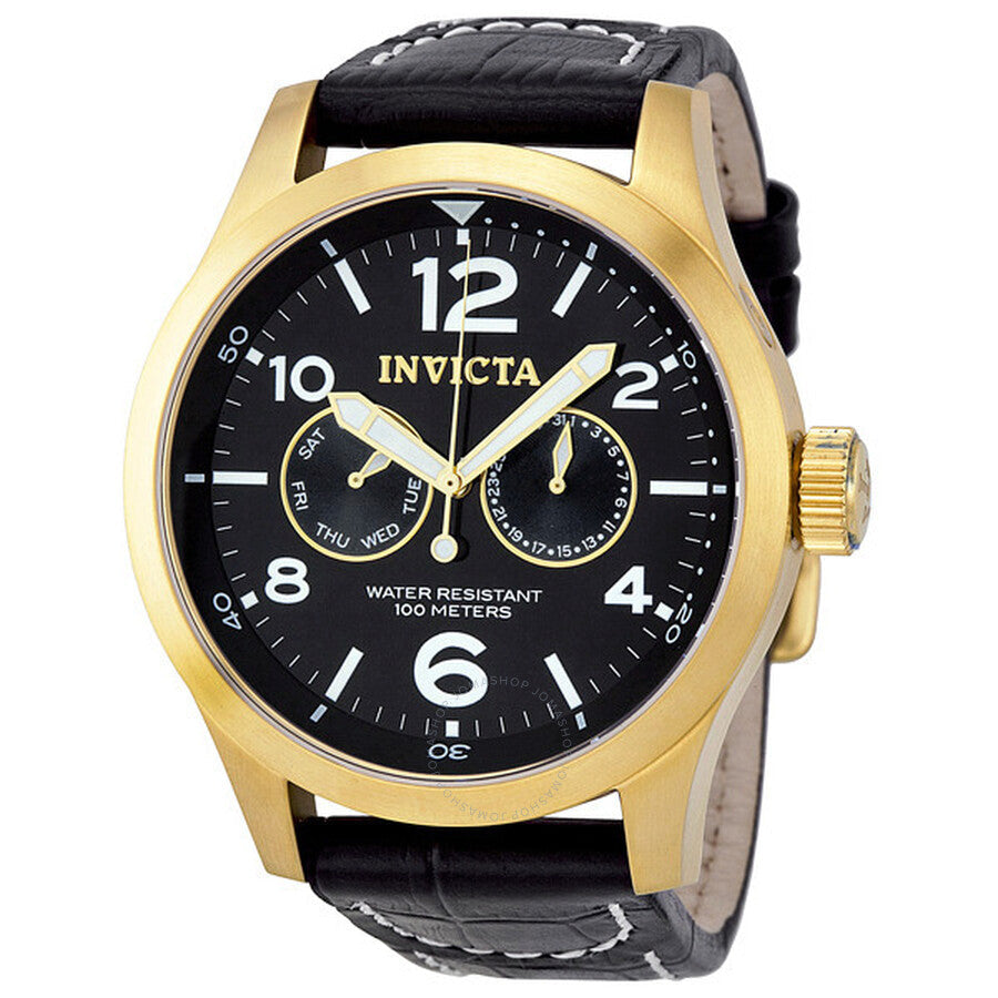 Invicta Specialty Military Black Dial Black Leather Men's Watch 10491 - Dawson Watches