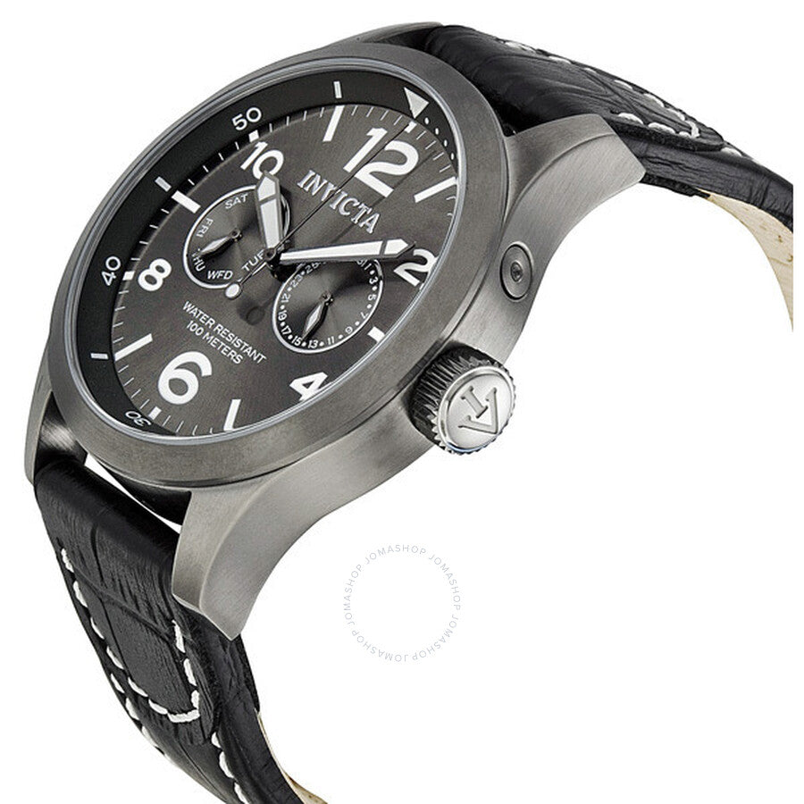 Invicta Specialty Military Grey Dial Black Leather Men's Watch 10492 - Dawson Watches #2