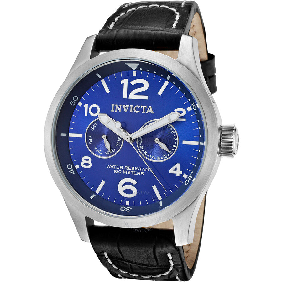 Invicta Specialty Military Multi-Function Blue Dial Black Leather Men's Watch 10490 - Dawson Watches