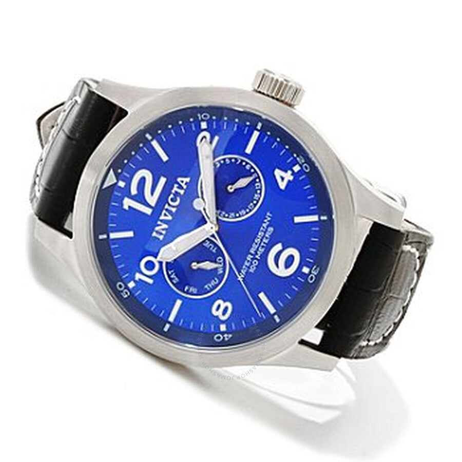 Invicta Specialty Military Multi-Function Blue Dial Black Leather Men's Watch 10490 - Dawson Watches #2
