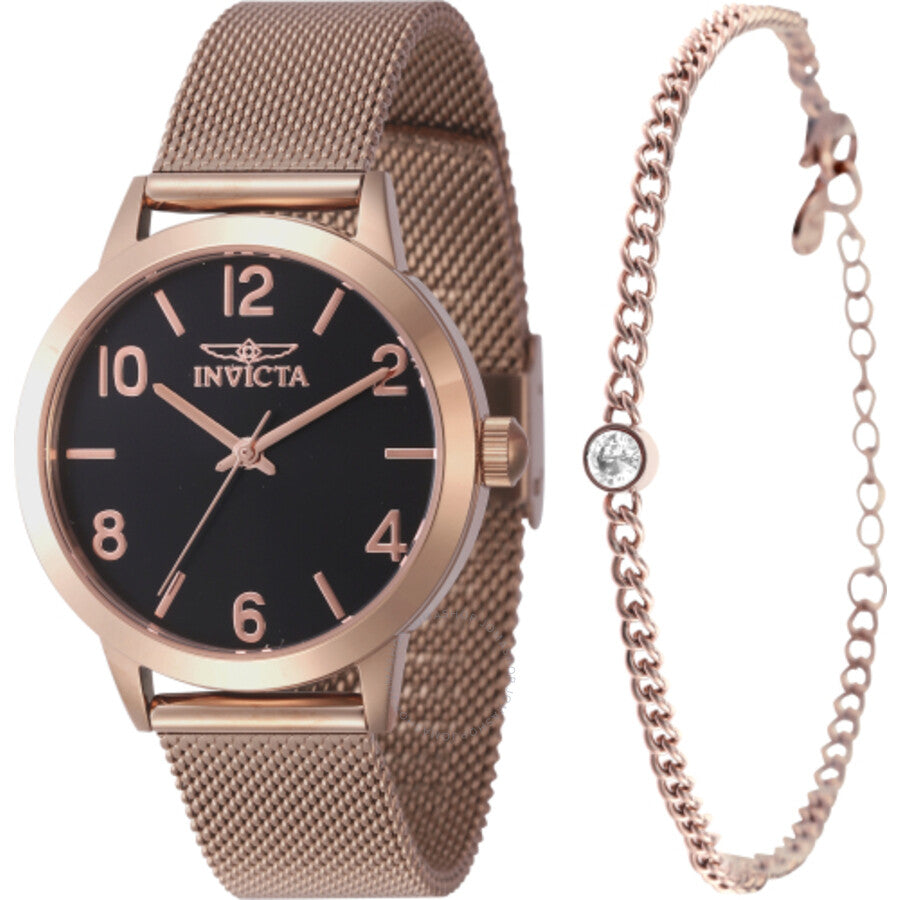 Invicta Wildflower Quartz Black Dial Ladies Watch 47276 With Bracelet - Dawson Watches
