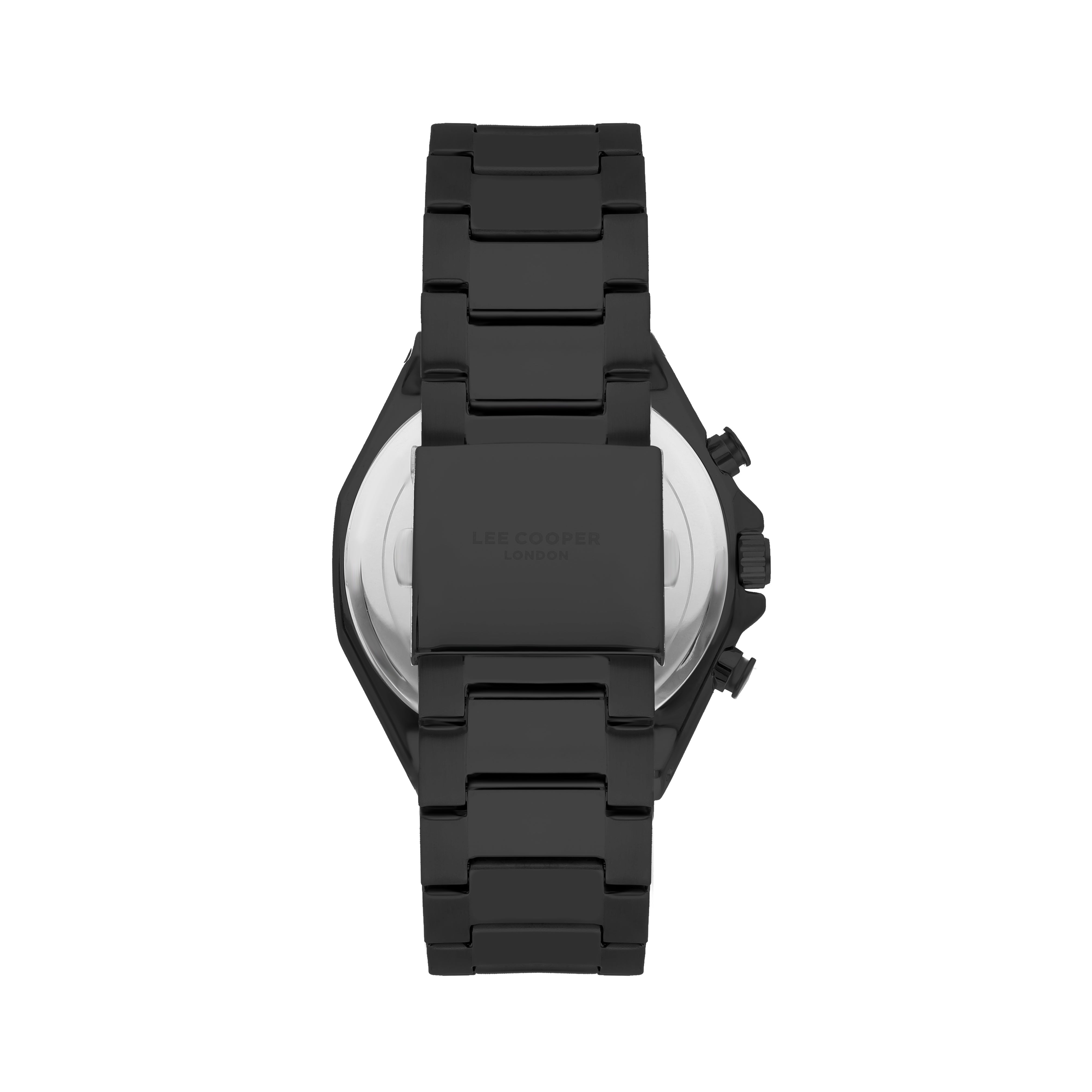 Back view of Lee Cooper LC07319 watch showing transparent caseback and bracelet