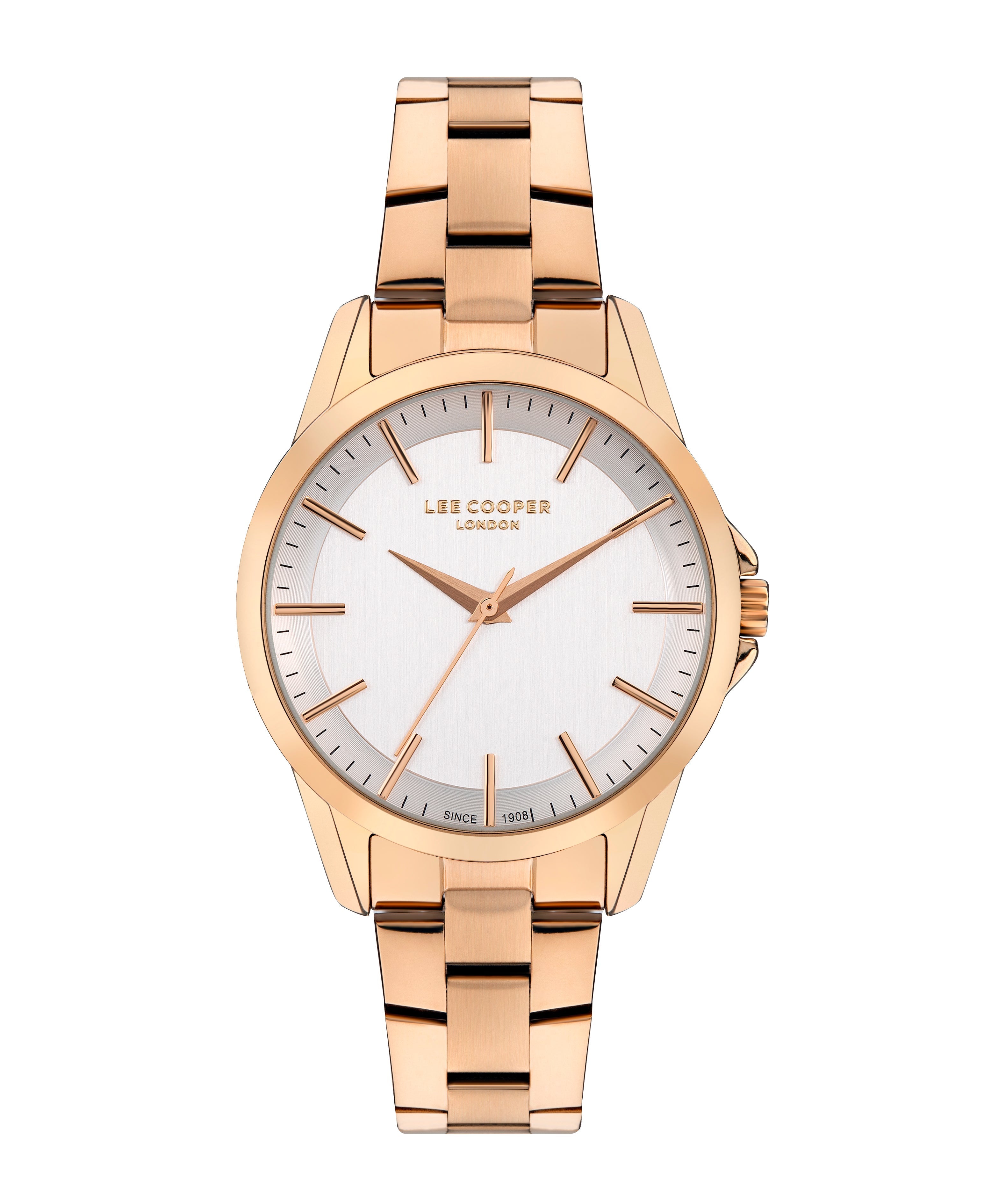 Lee Cooper Classic rose gold watch with silver dial and rose gold metal strap