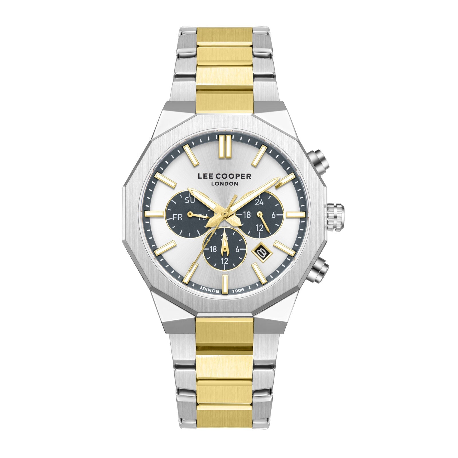Lee Cooper two-tone chronograph watch with white dial and black subdials