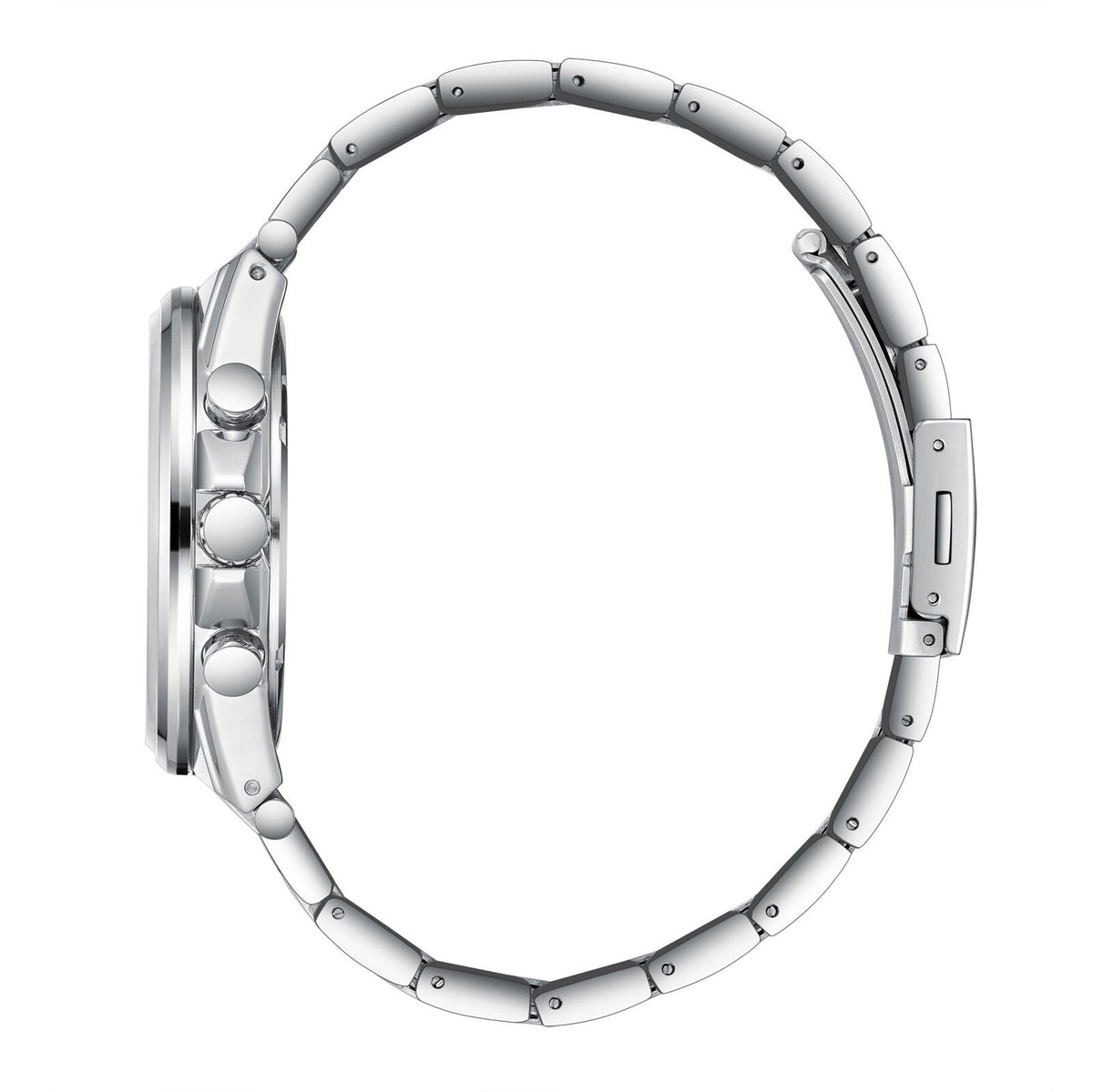 Lee Cooper watch side view displaying silver metal bracelet and case profile