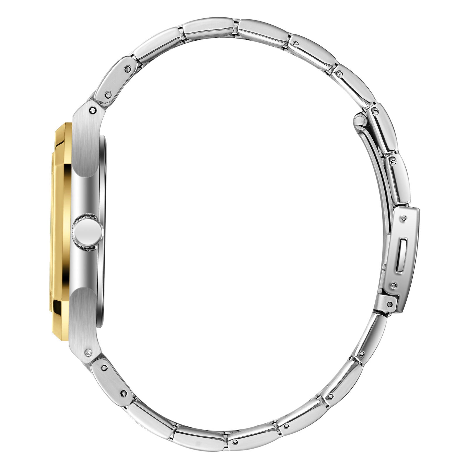 Lee Cooper Maxime watch side profile showing case thickness and two-tone metal bracelet