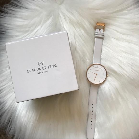 Skagen Gitte White Dial Leather Strap Ladies Watch SKW2291