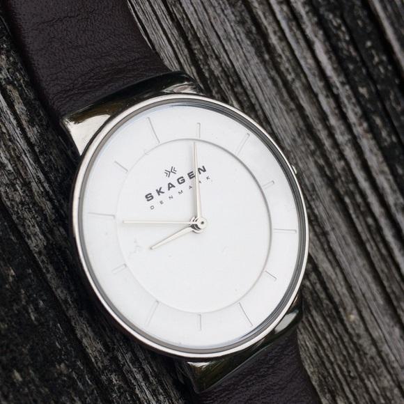 Skagen White Dial Brown Leather Strap Ladies Watch SKW2058