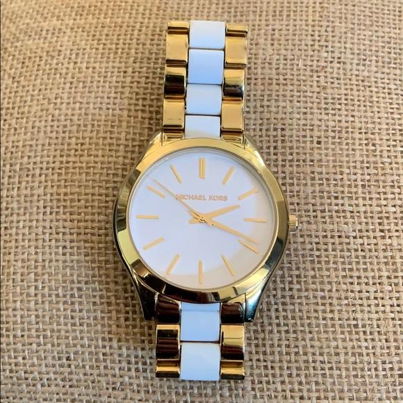 Michael Kors Slim Runway White Dial Gold-tone Ladies Watch MK4295