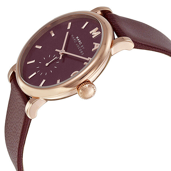 Marc By Marc Jacobs Baker Maroon Dial Rose Gold Tone Leather Watch MBM1267