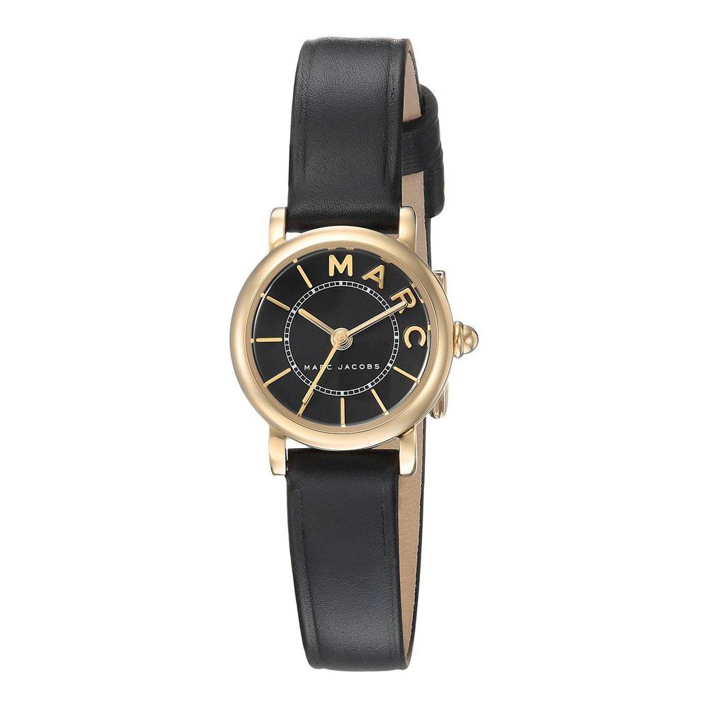 Marc Jacobs Classic black dial watch with gold-tone case and black leather strap