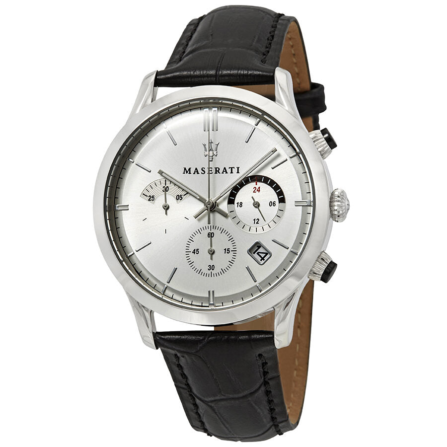 Maserati Ricordo Silver Dial Black Leather Watch R8871633001