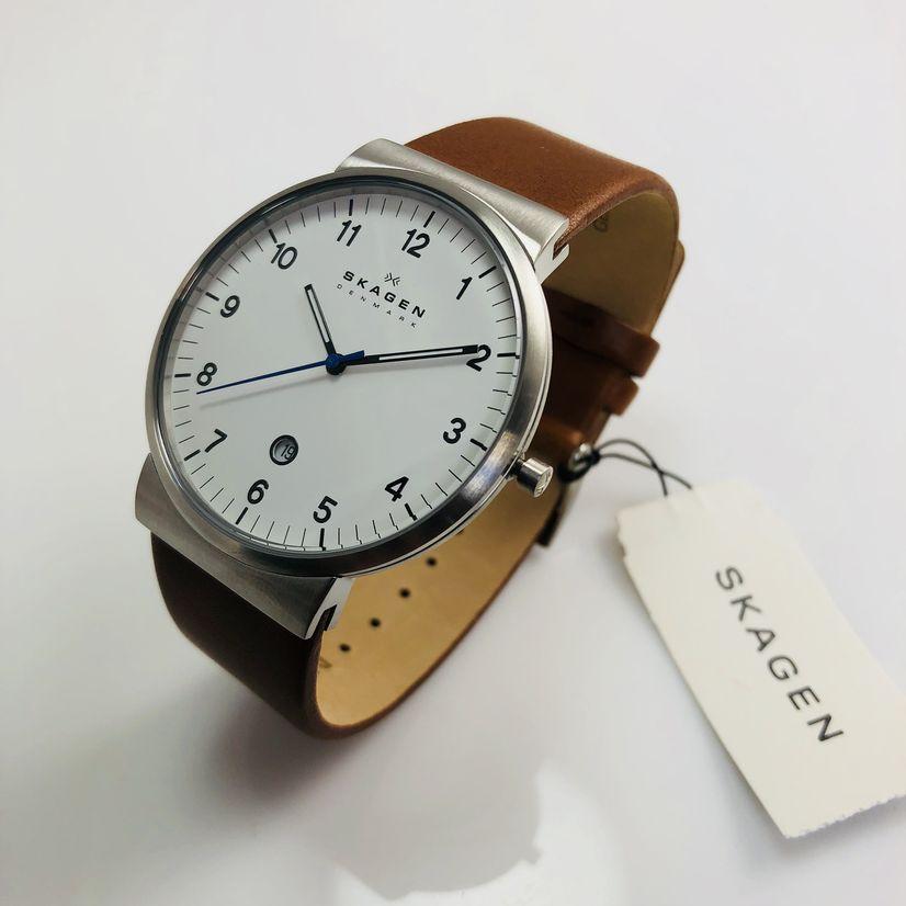 Skagen Ancher White Dial Brown Leather Men's Watch SKW6082