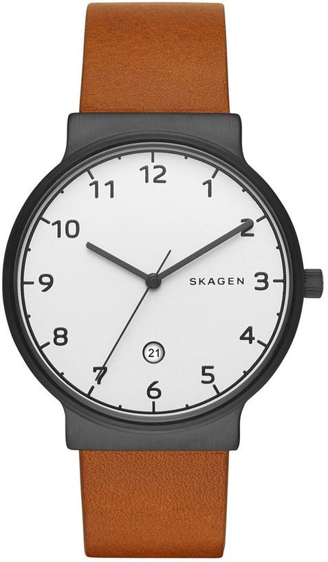 Skagen Ancher White Dial Leather Strap Men's Watch SKW6297