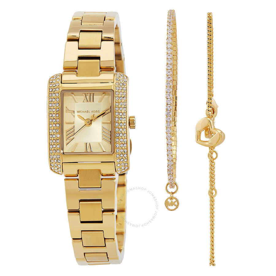 Michael Kors Emery Quartz Gold Dial Ladies Watch and Bracelets Gift Set MK7510SET - Dawson Watches