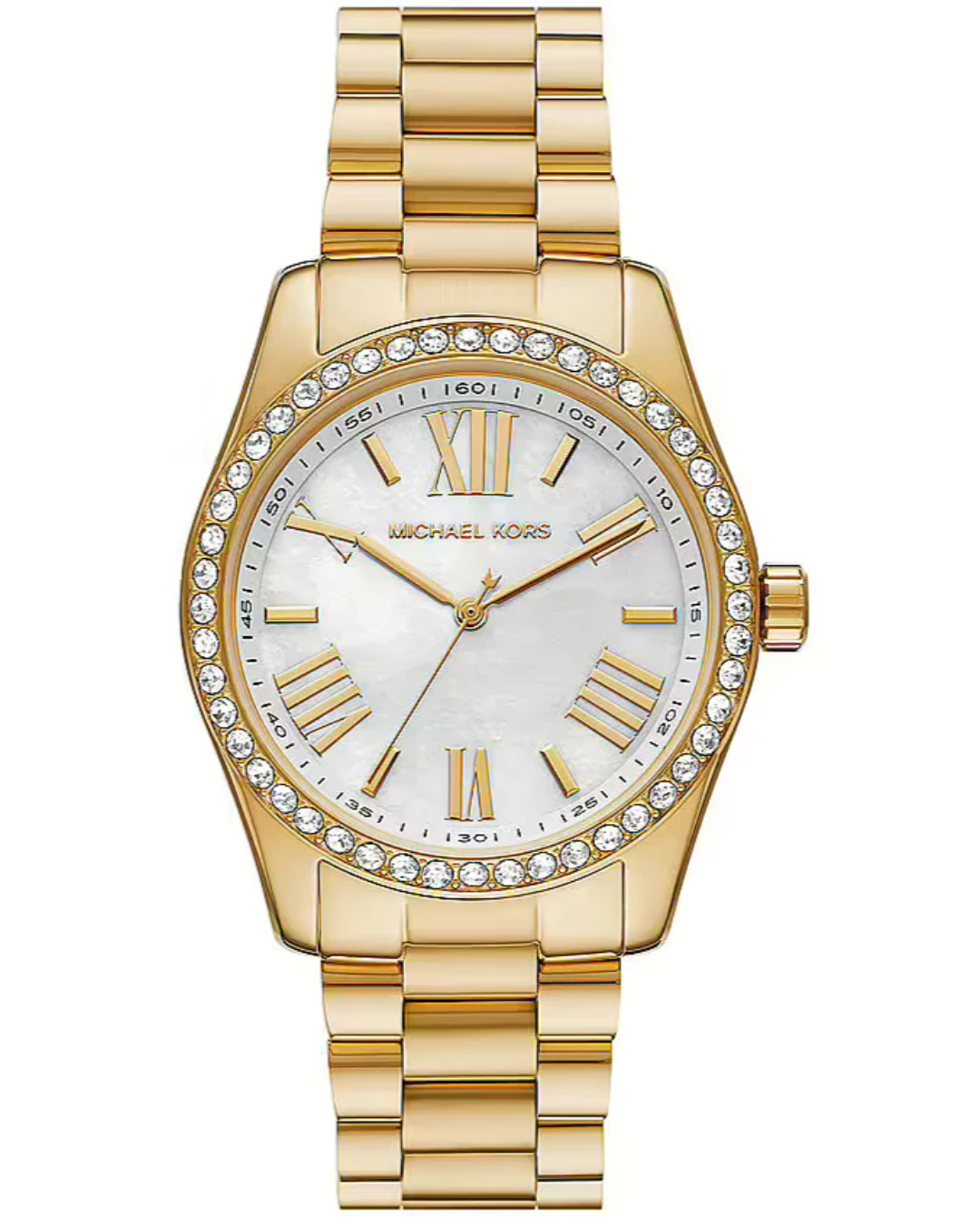 Michael Kors Lexington Mother of Pearl White Dial Gold Steel Strap Watch for Women - MK1079