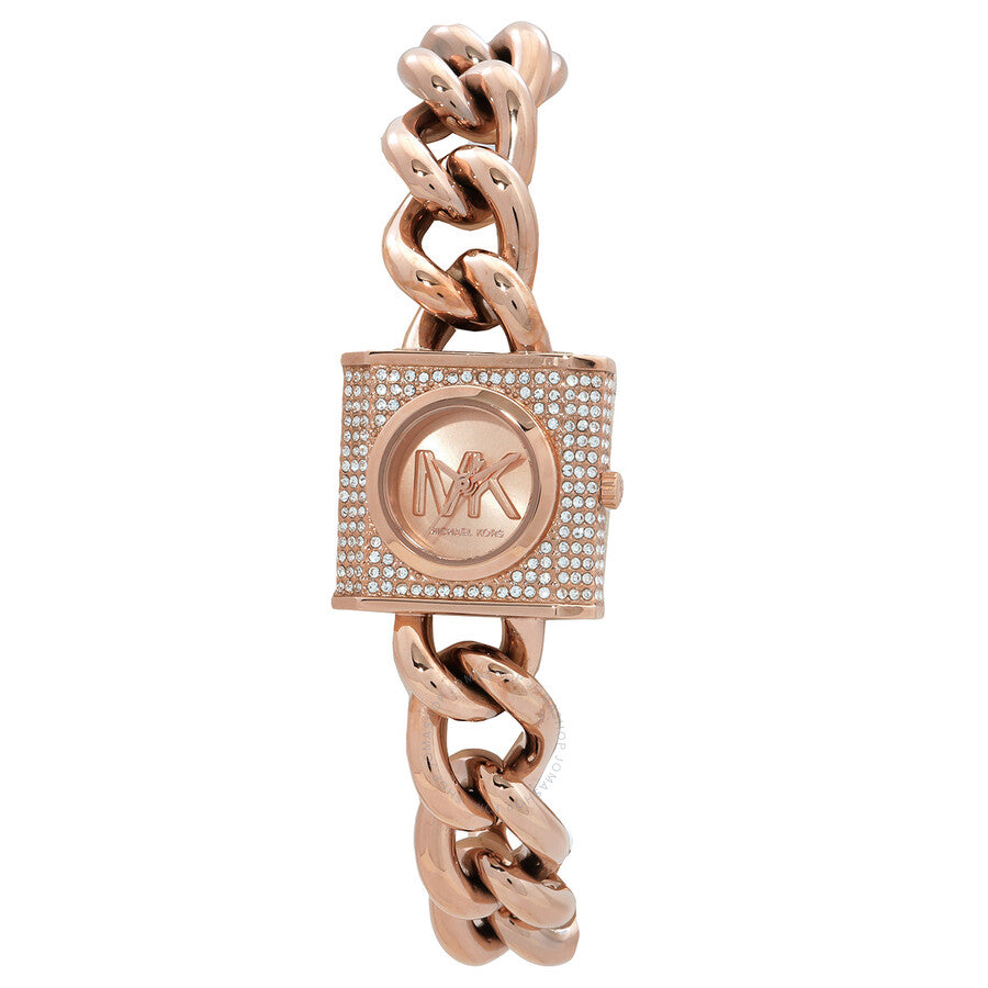 Michael Kors MK Chain Lock Quartz Crystal Rose Gold Dial Ladies Watch MK4827 - Dawson Watches