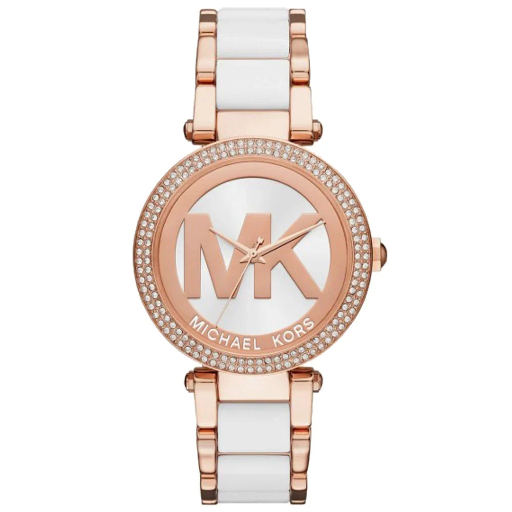 Michael Kors Parker Rose Gold-Tone and White Acetate Watch - MK6365
