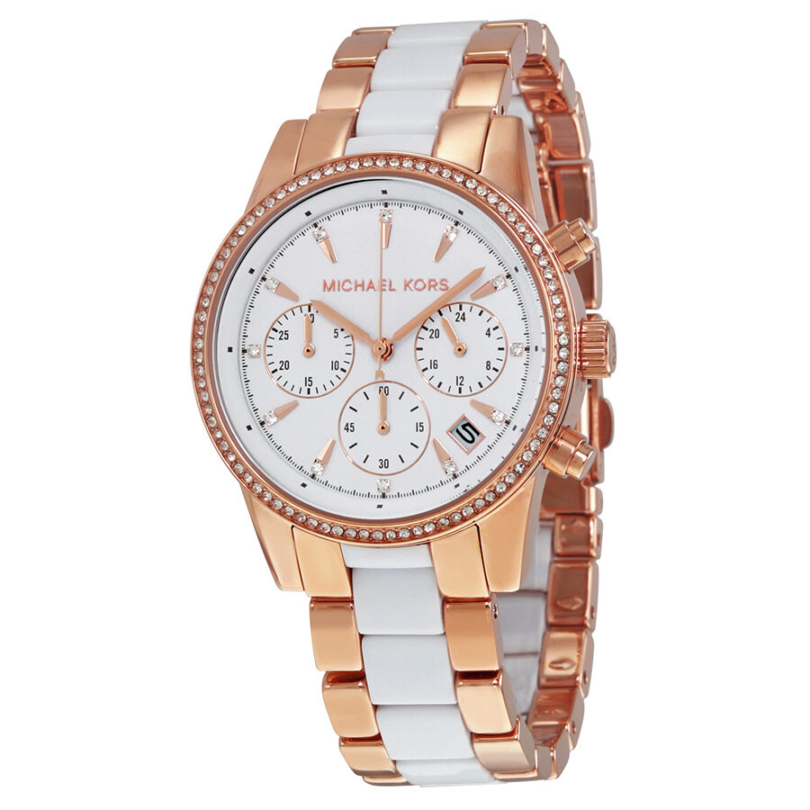 Michael Kors Ritz Quartz Chronograph White Dial Ladies Watch MK6324 - BigDaddy Watches