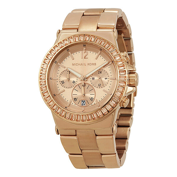 Michael Kors Rose Gold-tone Baguette Bezel Chronograph Ladies Watch MK5412 - BigDaddy Watches