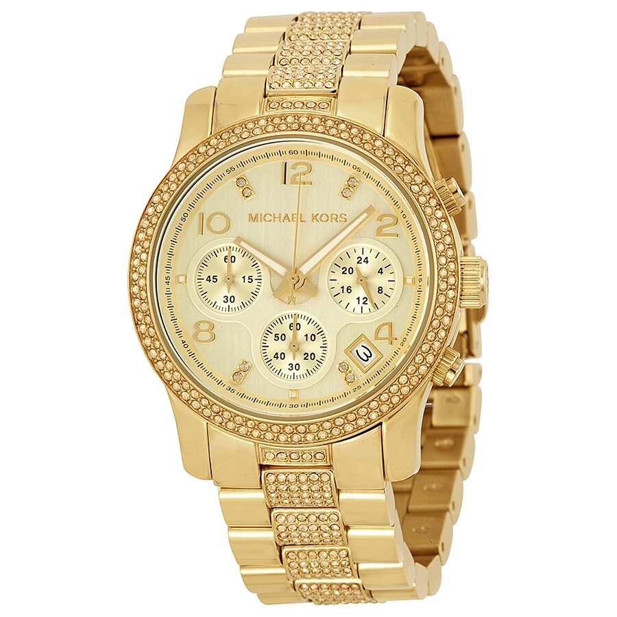 Michael Kors Runway Chronograph Champagne Dial Gold-tone Stainless Steel Ladies Watch MK5826 - BigDaddy Watches