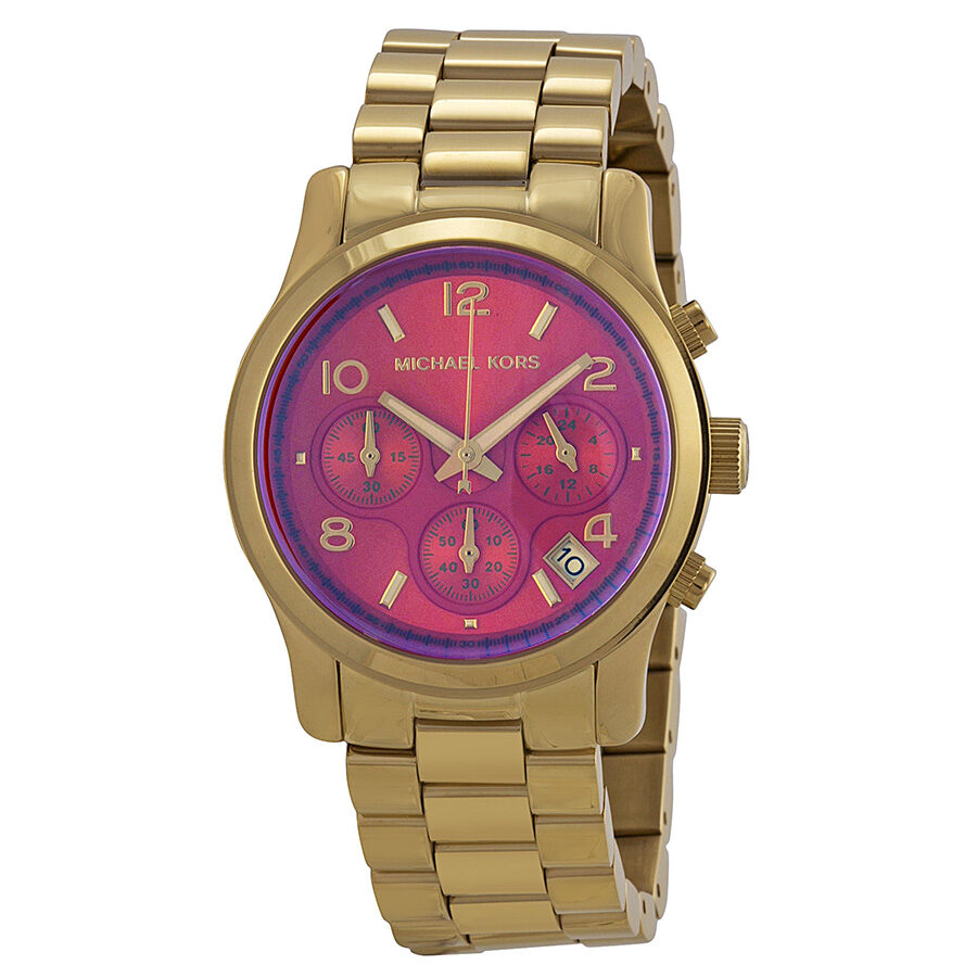 Michael Kors Runway Chronograph Iridescent Pink Dial Gold-tone Ladies Watch MK5939 - BigDaddy Watches