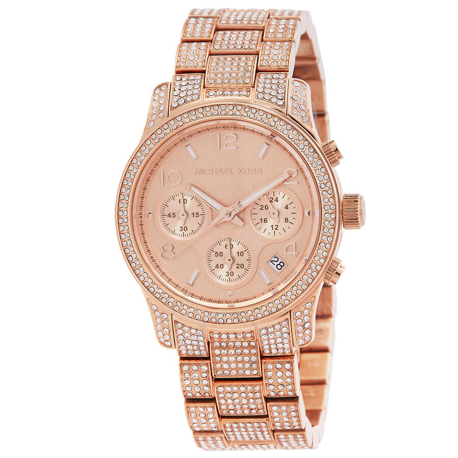 Michael Kors Runway Chronograph Quartz Crystal Rose Gold Dial Ladies Watch MK7481 - Dawson Watches