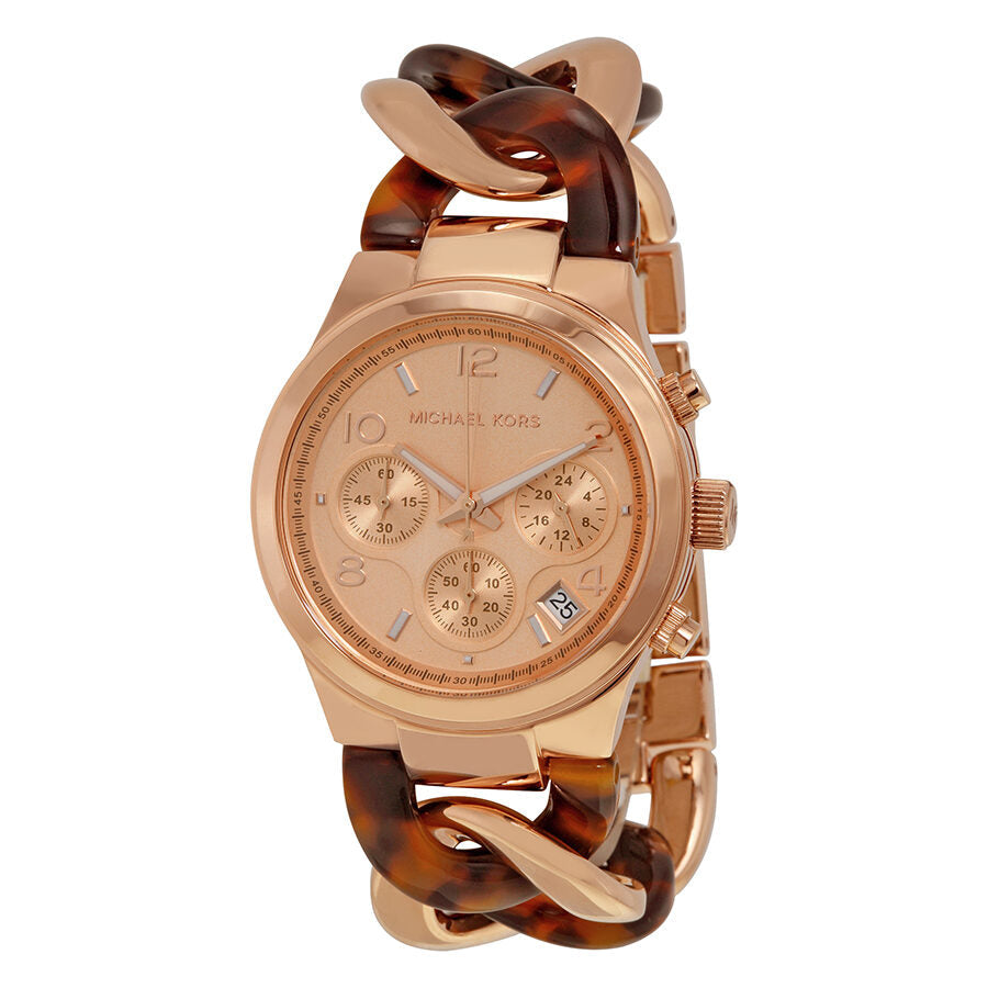 Michael Kors Runway Rose Gold-tone Tortoise Twist Chain Link Ladies Watch MK4269 - BigDaddy Watches