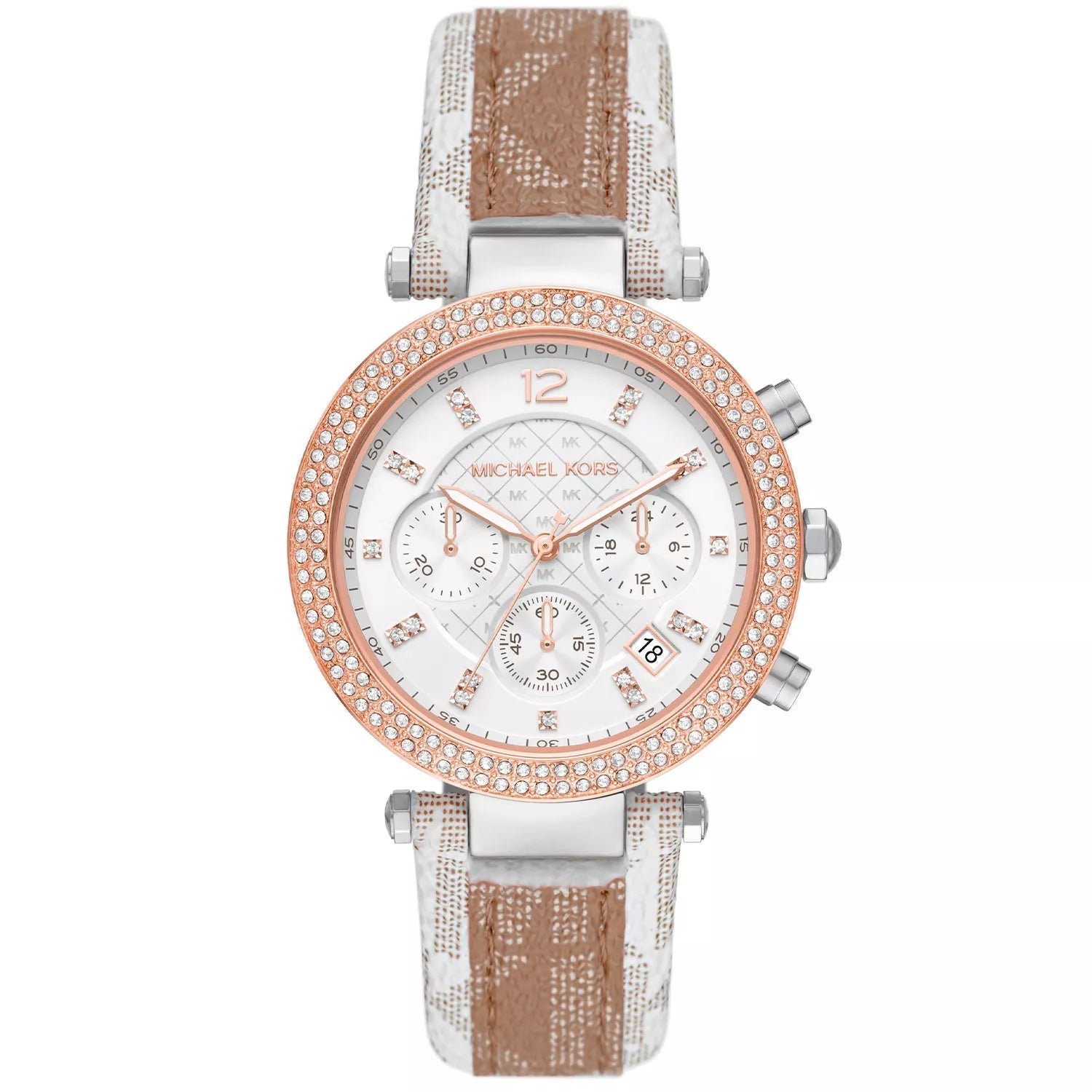 Michael Kors Parker Pavé Two-tone Signature-Print PVC and Leather Strap Women's Watch - MK6950