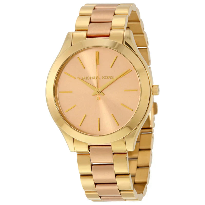 Michael Kors Slim Runway Pink Dial Gold Ladies Watch MK3493