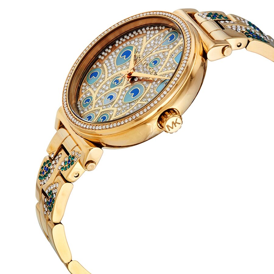 Michael Kors Sofie Quartz Crystal Peacock Feather Motif Dial Ladies Watch MK3945 - BigDaddy Watches #2