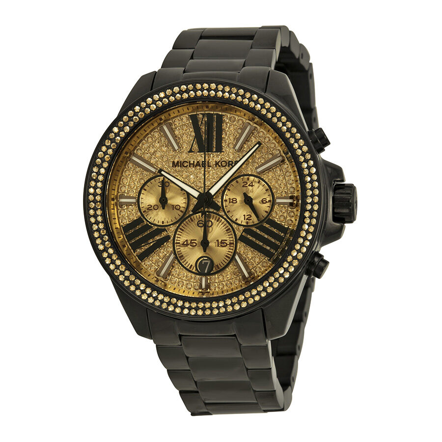 Michael Kors Wren Chronograph Crystal Pave Dial Black Ion-plated Ladies Watch MK5961 - BigDaddy Watches